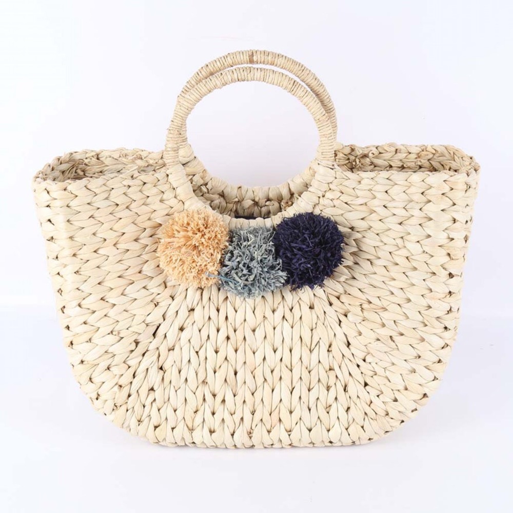 Raffia Pom Pom tote
